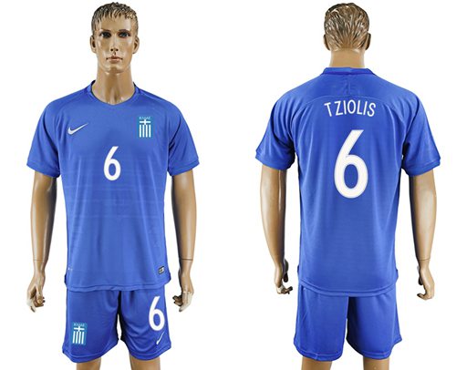Greece #6 Tziolis Away Soccer Country Jersey
